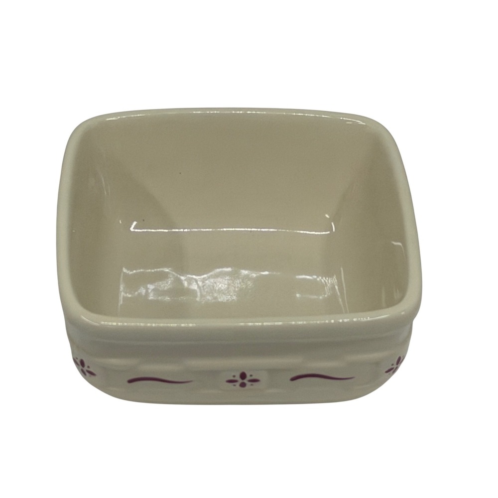 Longaberger Pottery Woven Traditions‎ Square Bowl Red Ivory Ceramic Serving Dish